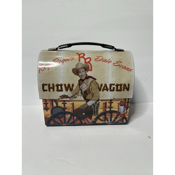 Vandor‎ Collectible Tins Roy Rogers Dale Evans Chow Wagon Dome Lunchbox/ Tote - Picture 1 of 8